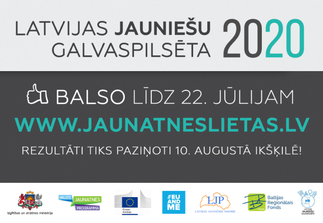Sākusies balsošana par konkursa “Latvijas Jauniešu galvaspilsēta 2020” finālistiem