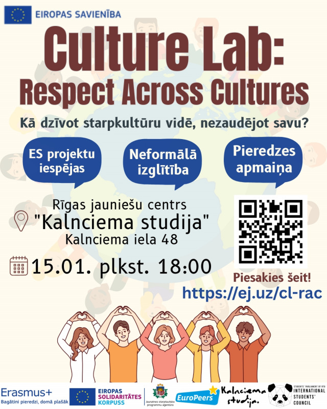 Aicinām jauniešus pieteikties pasākumam “Culture Lab: Respect Across Cultures”