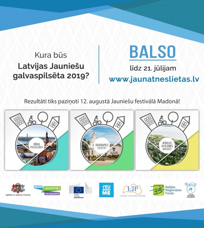 Sākusies balsošana par konkursa “Latvijas Jauniešu galvaspilsēta 2019” finālistiem