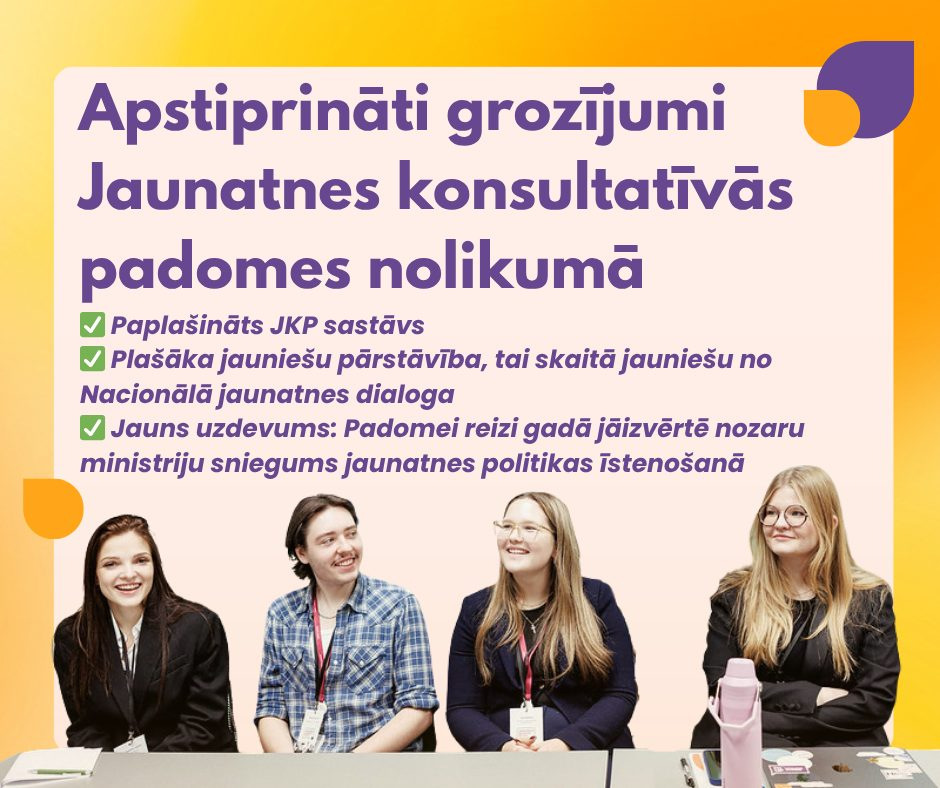 Aptiprināti grozījumi Jaunatnes konsultatīvās padomes nolikumā