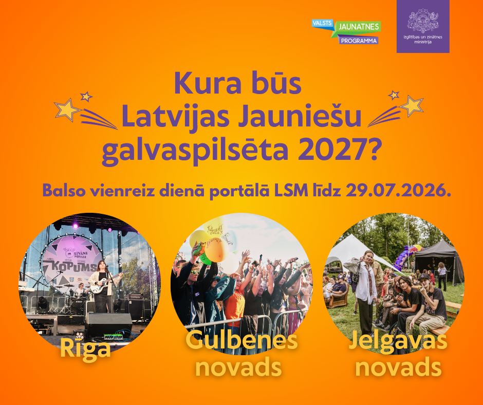 Sākas desmit dienu publiskā balsošana par Latvijas Jauniešu galvaspilsētu 2027 