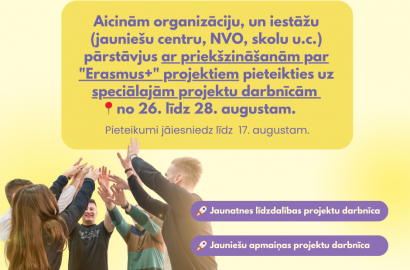 Jaunatnes iespēju sprints: JSPA aicina jauniešus un organizācijas ar priekšzināšanām par “Erasmus+” piedalīties projektu darbnīcās 